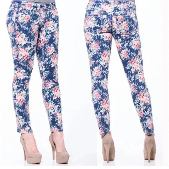 Seven7 Denim - Seven 7 Premium Jeans Stretch Womens Skinny Blue Floral Print Denim Size 10 New